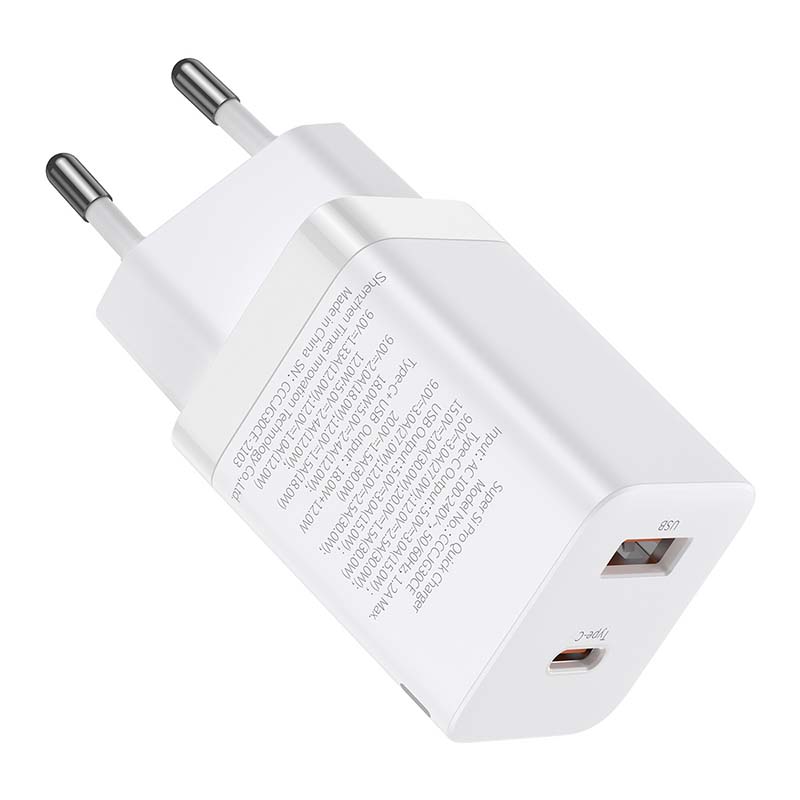 Baseus Super Si Pro Quick Charger USB + USB-C 30W (bijeli)