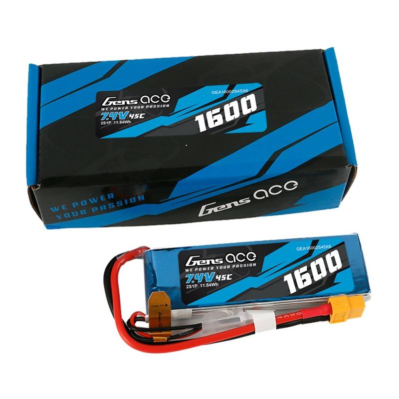 Baterija GensAce LiPo 1600mAh 7.4V 45C 2S1P XT60