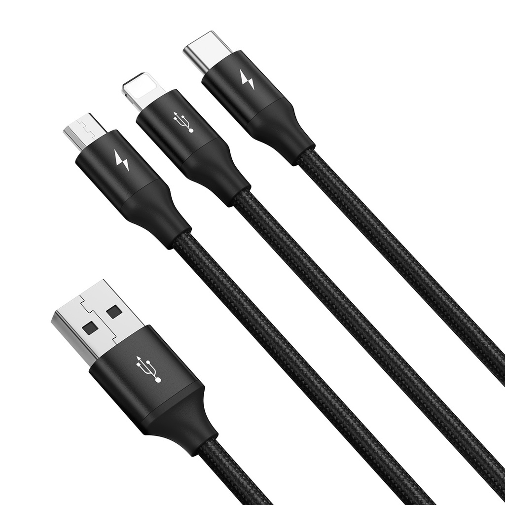 USB kabel 3u1 Baseus Rapid Series, USB na mikro USB / USB-C / Lightning, 3.5A, 1.2m (crni)