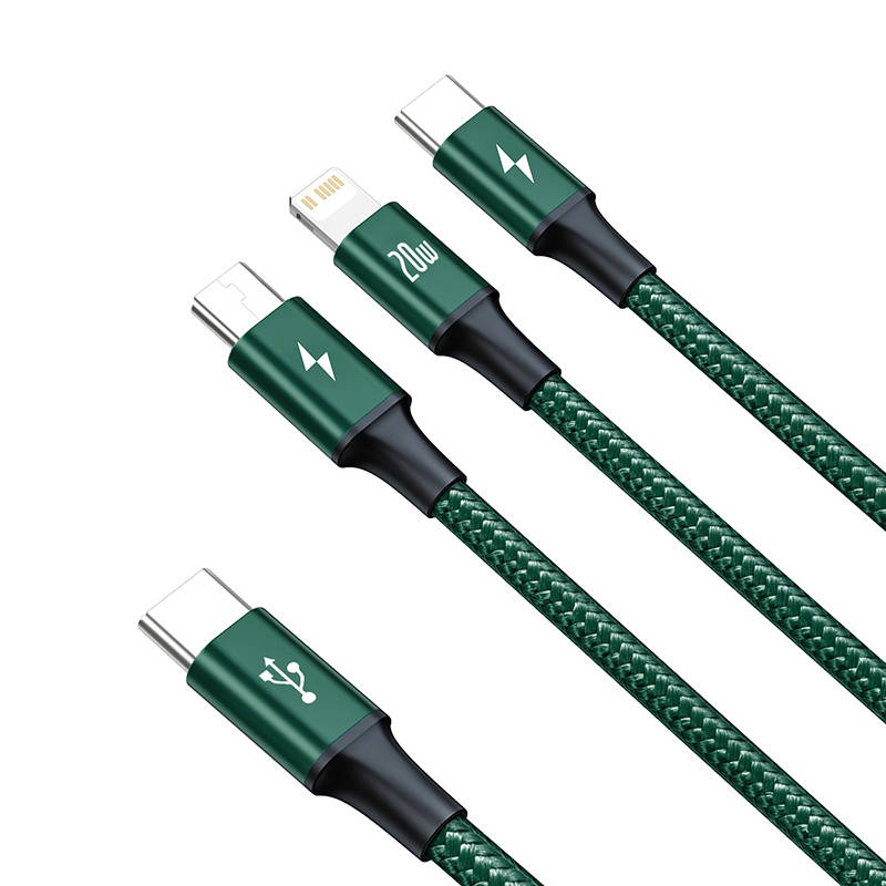 Baseus Rapid Series 3-u-1 kabel USB-C za M+L+T 20W 1,5m (zeleni)