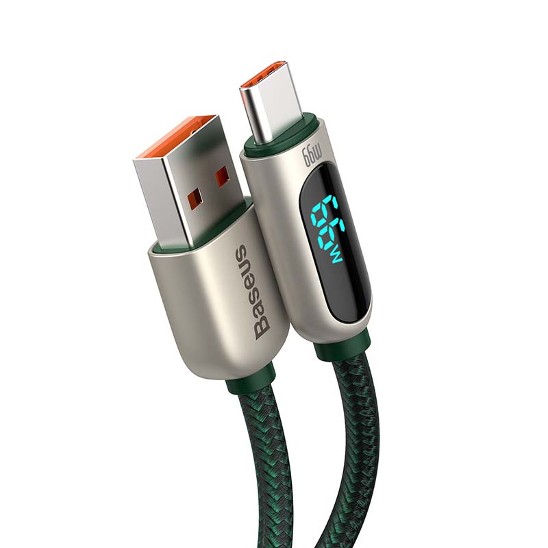 Baseus zaslonski kabel USB na Type-C, 66W, 2m (zeleni)