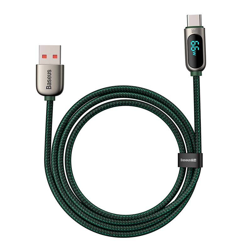 Baseus zaslonski kabel USB na Type-C, 66W, 1m (zeleni)