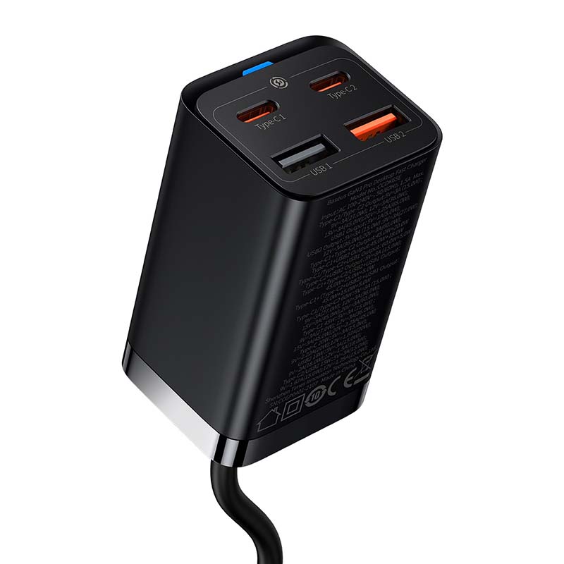 Brzi punjač Baseus GaN3 Pro, 2x USB-C, 2x USB, 65W (crni)