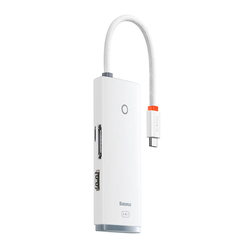 Hub 6in1 Baseus Lite Series, USB-C na 2x USB 3.0 + HDMI + USB-C + TF/SD (bijeli)