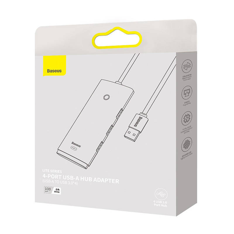 Hub 4u1 Baseus Lite Series USB na 4x USB 3.0, 1m (bijeli)