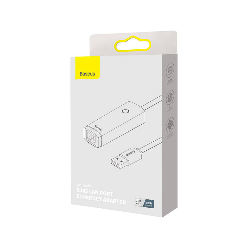 Baseus Lite Series USB na RJ45 mrežni adapter, 100 Mbps (sivo)