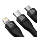 3u1 USB kabel Baseus Flash Series, USB-C + micro USB + Lightning, 100W, 1.2m (crni)