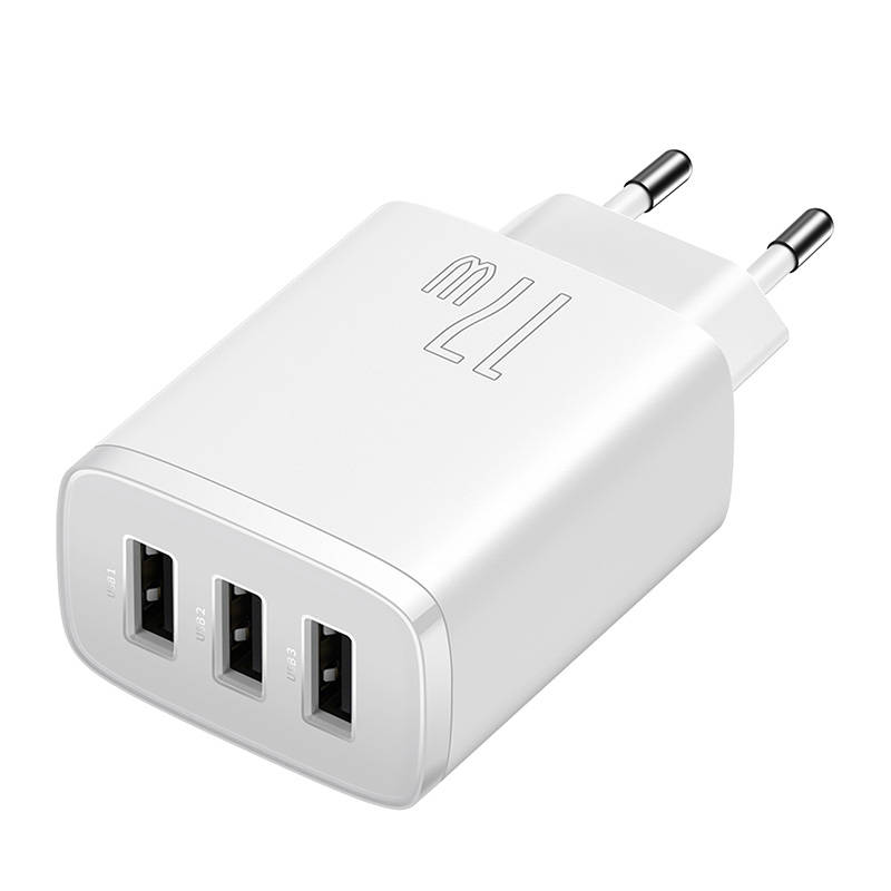 Kompaktni brzi punjač Baseus, 3x USB, 17W (bijeli)