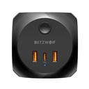 Punjač Blitzwolf s 3 AC utičnice, BW-PC1, 2x USB, 1x USB-C (crni)