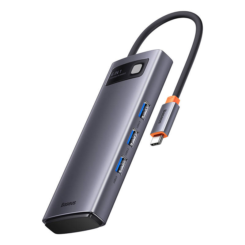 Hub 6u1 Baseus Metal Gleam serija, USB-C do 3x USB 3.0 + 2x HDMI + USB-C PD