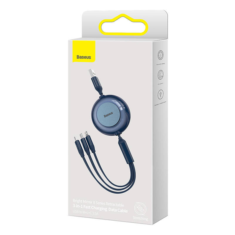 Baseus Bright Mirror 2, USB 3-u-1 kabel za mikro USB / USB-C / Lightning 3.5A 1.1m (plavi)