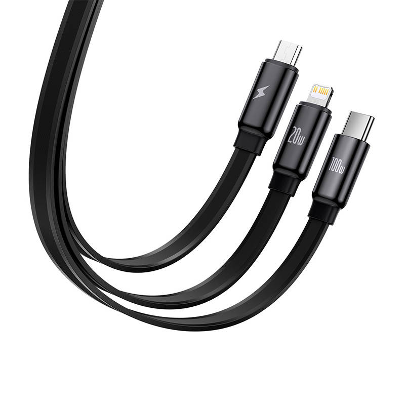 Baseus Traction 3-u-1 USB-C kabel USB-C / Lightning / Micro 100W 1.7m (crni)