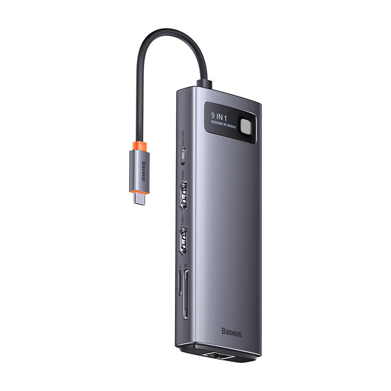 Hub 9u1 Baseus Metal Gleam Series, USB-C na 2x USB 3.0 + 2x HDMI + USB 2.0 + USB-C PD + Ethernet RJ45 + microSD/SD