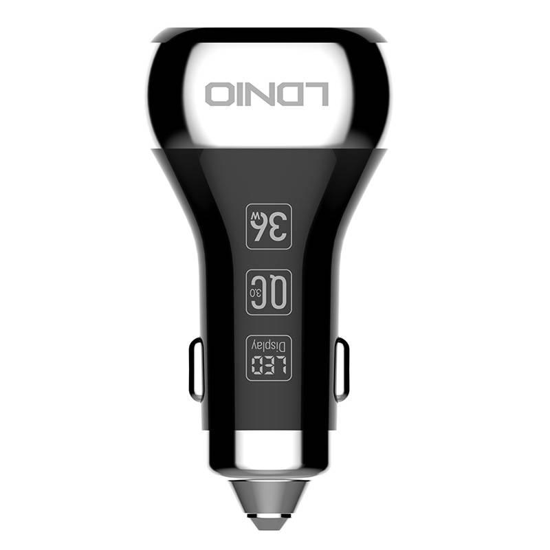 Auto punjač LDNIO C2, 2x USB, QC 3.0, LED, 36W (crni)