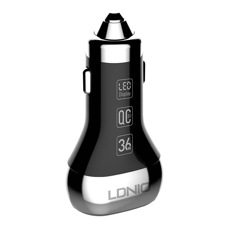 Auto punjač LDNIO C2, 2x USB, QC 3.0, LED, 36W (crni)