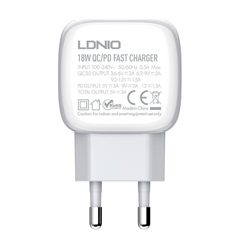 Zidni punjač LDNIO A2313C, USB + USB-C, PD + QC 3.0, 20W (bijeli)