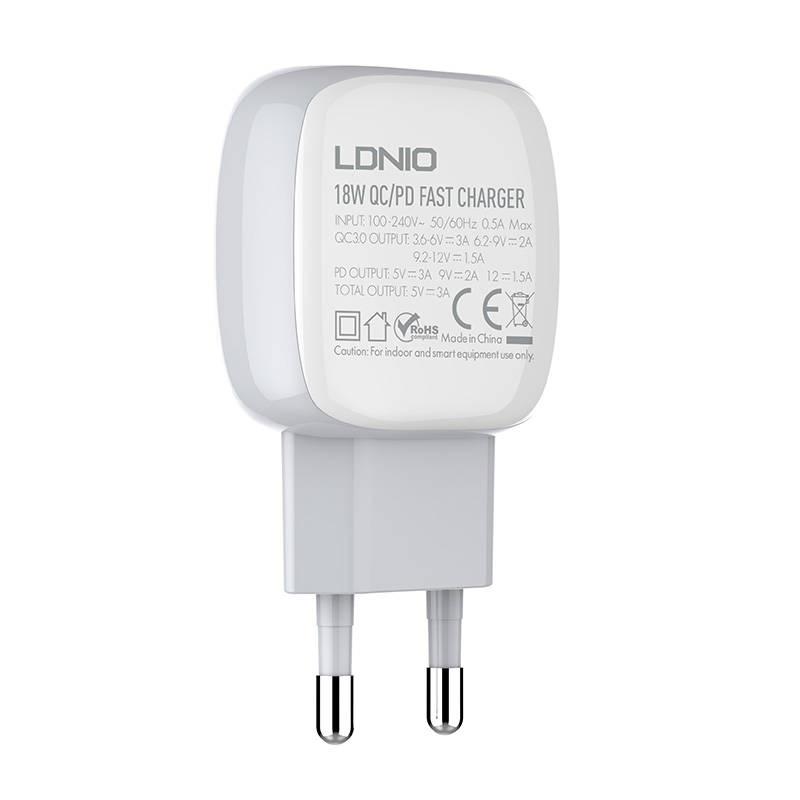 Zidni punjač LDNIO A2313C, USB + USB-C, PD + QC 3.0, 20W (bijeli)