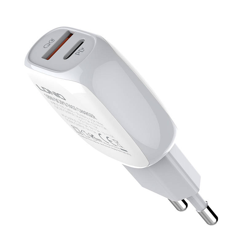 Zidni punjač LDNIO A2313C, USB + USB-C, PD + QC 3.0, 20W (bijeli)