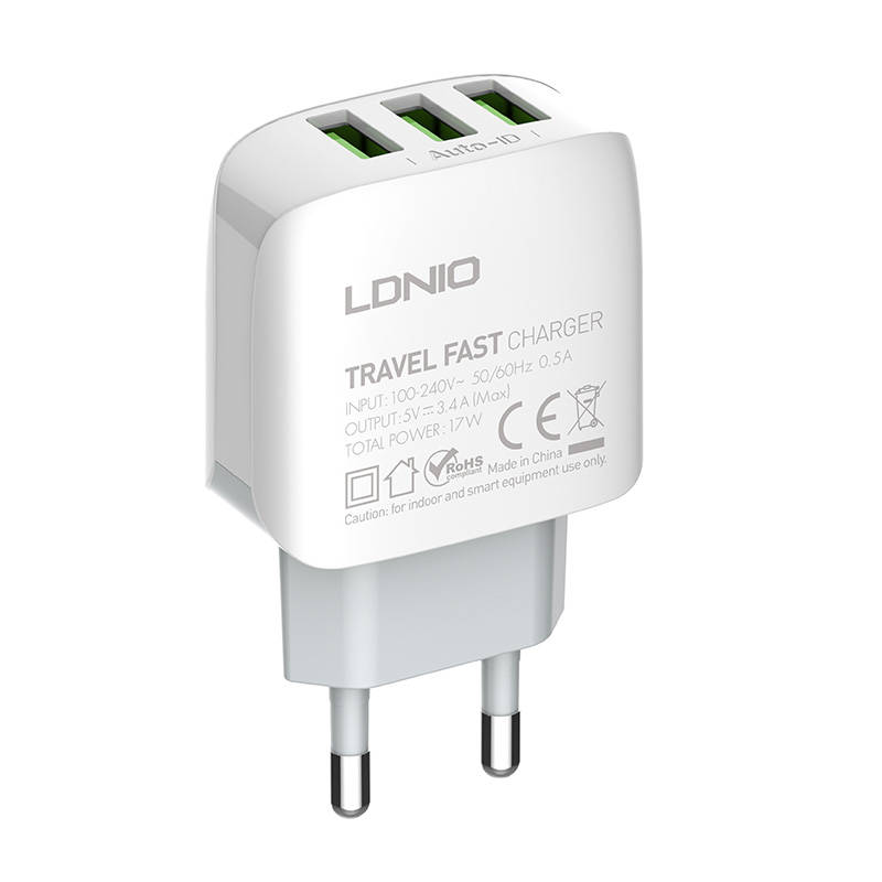 Zidni punjač LDNIO A3312, 3x USB, 17W (bijeli)