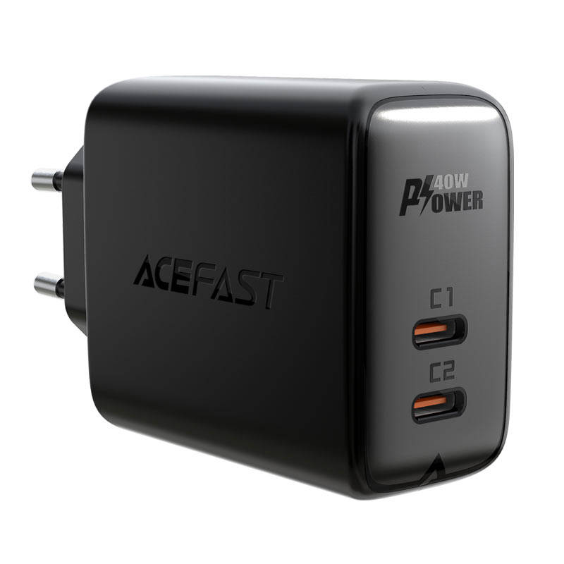 Zidni punjač Acefast A9, 2x USB-C, PD 40W (czarna)