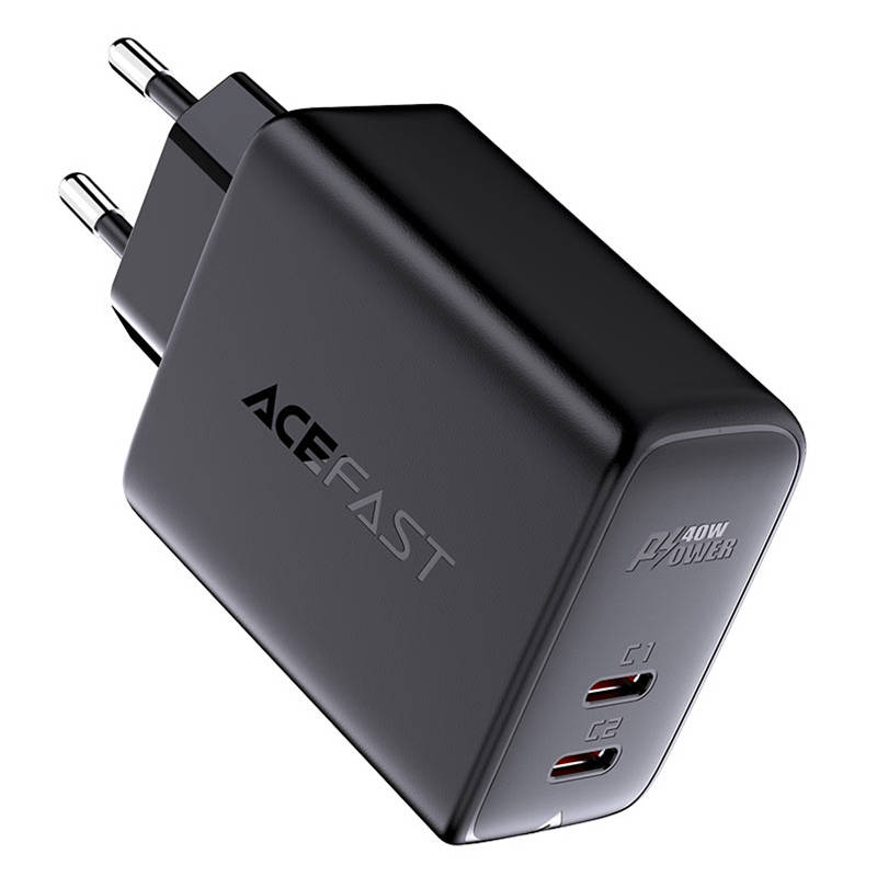 Zidni punjač Acefast A9, 2x USB-C, PD 40W (czarna)