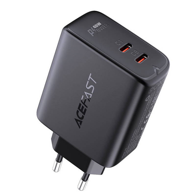 Zidni punjač Acefast A9, 2x USB-C, PD 40W (czarna)