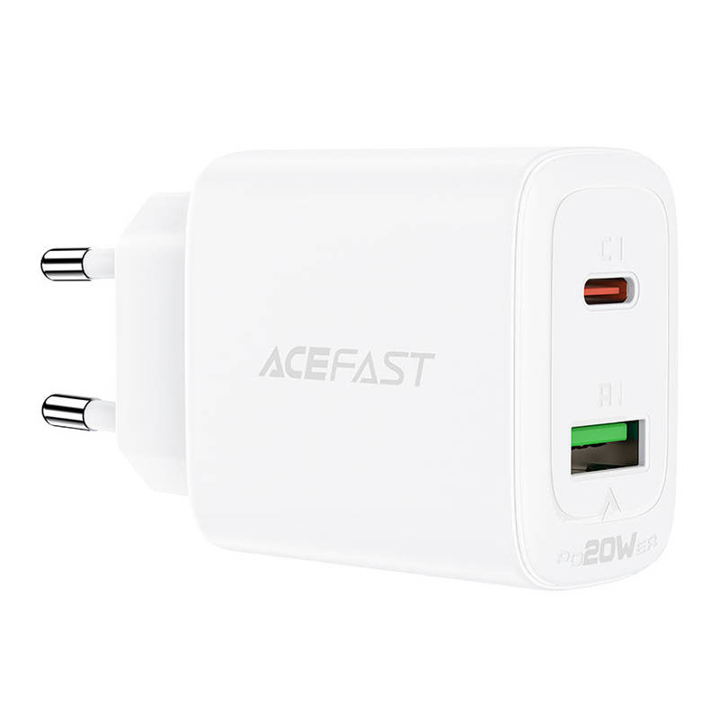 Zidni punjač Acefast A25, USB + USB-C, PD 20W (bijeli)