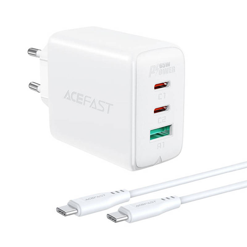 Zidni punjač Acefast A13 PD 65W, 2x USB-C + USB (bijeli)