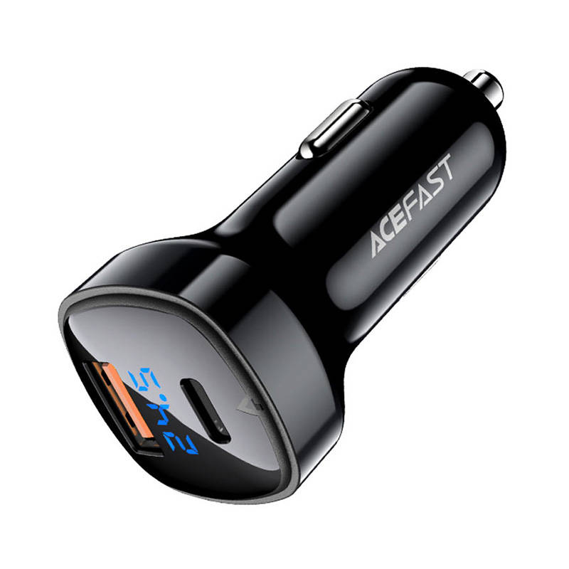 Auto punjač Acefast B4, 66W, USB-C + USB, sa zaslonom (crni)