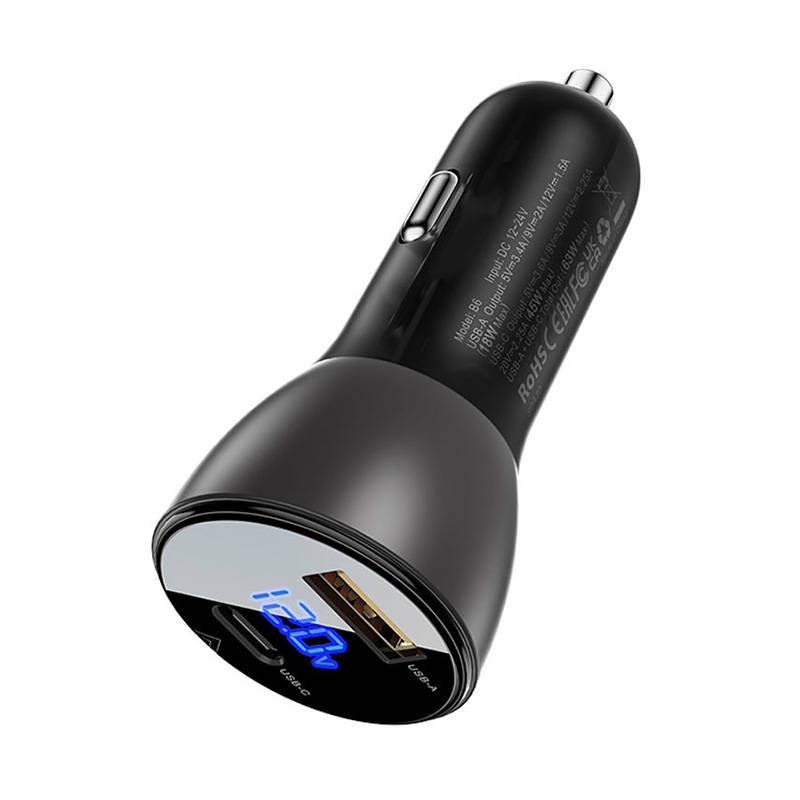 Auto punjač Acefast B6 63W, USB + USB-C, sa zaslonom (crni)