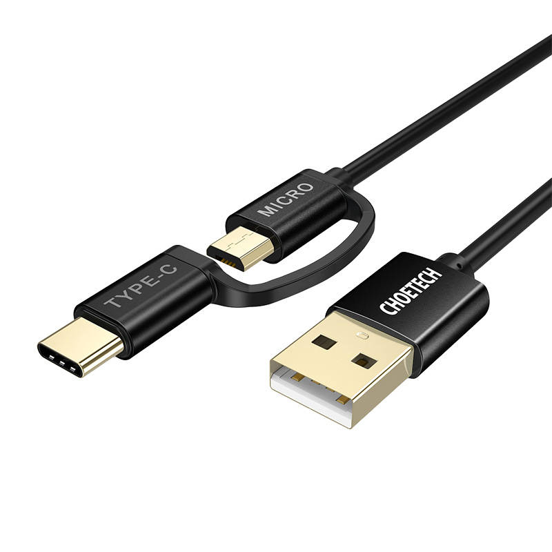 2u1 USB kabel Choetech USB-C / Micro USB, (crni)