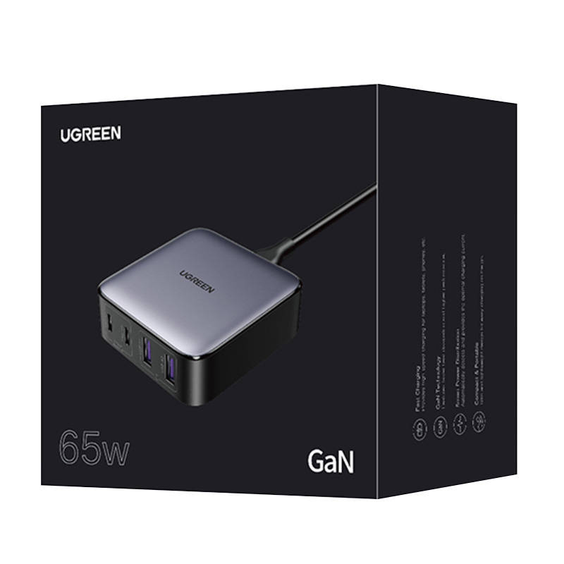 Nexode punjač UGREEN CD327, 2x USB-C, 2x USB-A, GaN, 65W (siv)