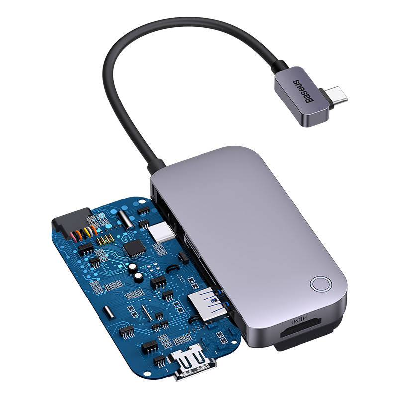 Hub 4u1 Baseus PadJoy Series USB-C na USB 3.0 + HDMI + USB-C PD + utičnica 3,5 mm (siva)