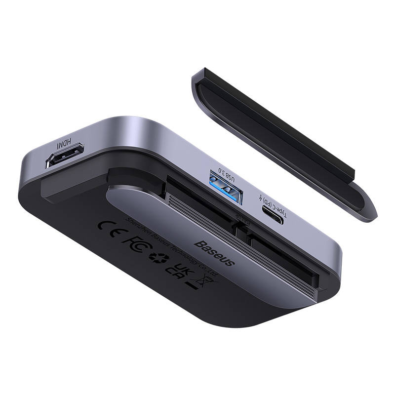 Hub 4u1 Baseus PadJoy Series USB-C na USB 3.0 + HDMI + USB-C PD + utičnica 3,5 mm (siva)