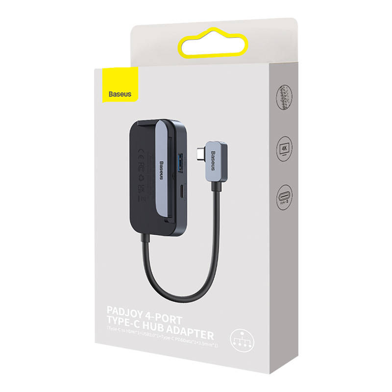 Hub 6u1 Baseus PadJoy Series USB-C na USB 3.0 + HDMI + USB-C PD + utičnica 3,5 mm + SD/TF (siva)