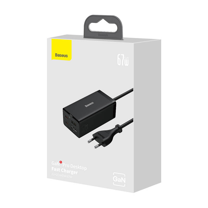 Zidni punjač Baseus GaN5 Pro 2xUSB-C + USB + HDMI, 67W (crni)