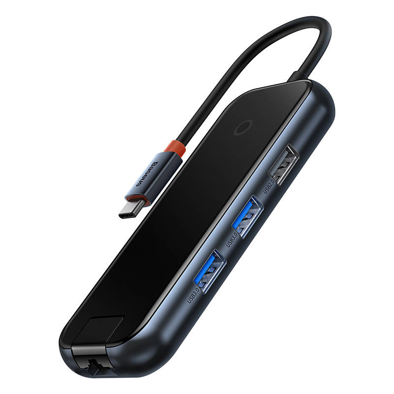 Hub 5u1 Baseus AcmeJoy serija USB-C na 2xUSB 3.0 + USB 2.0 + USB-C PD + RJ45 (tamno sivi)