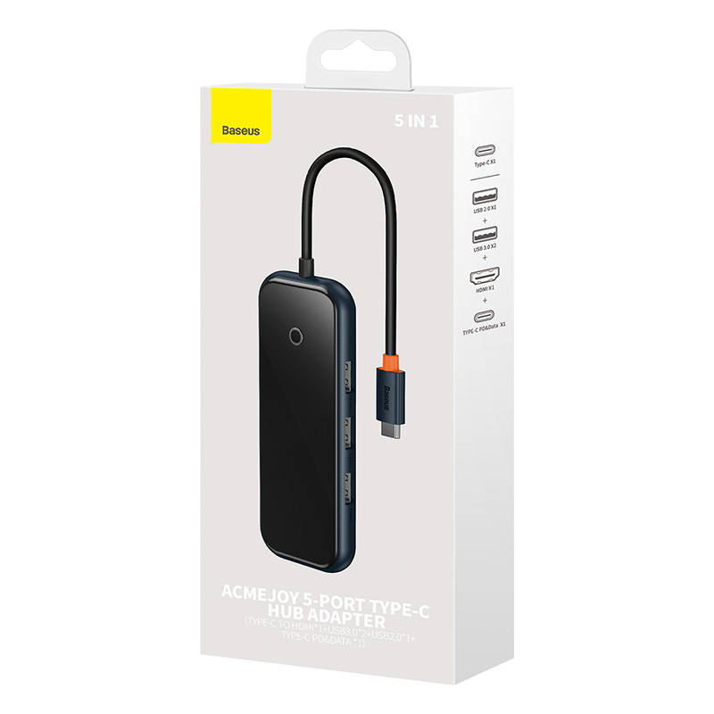 Hub 5u1 Baseus AcmeJoy serija USB-C na 2xUSB 3.0 + USB 2.0 + USB-C PD + HDMI (tamno sivi)