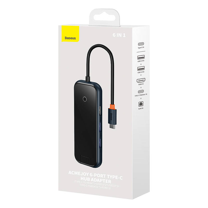 Hub 6u1 Baseus AcmeJoy serija USB-C na 2xUSB 3.0 + USB 2.0 + USB-C PD + HDMI + RJ45 (tamno sivi)