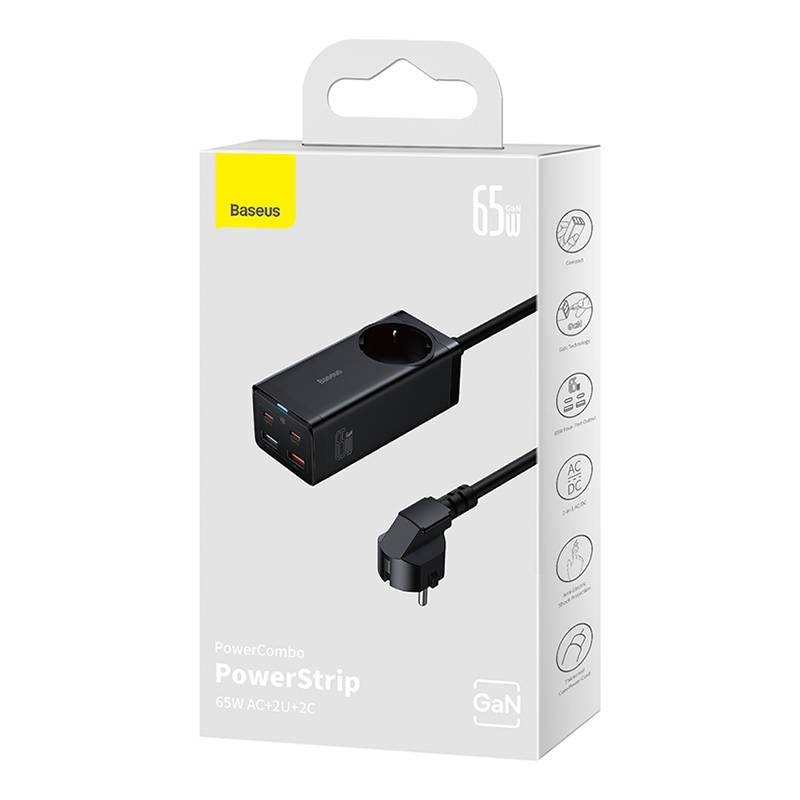 Baseus GaN3 Pro zidni punjač / PowerStrip 2xUSB + 2xUSB-C + AC, 65W