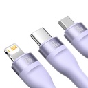 3u1 USB kabel Baseus Flash II Series, USB-C + micro USB + Lightning, 66W, 1,2 m (ljubičasta)