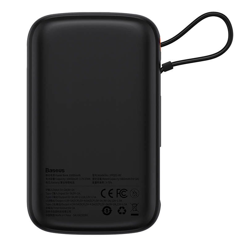 Powerbank Baseus Qpow PRO s kabelom, 10000mAh, 22,5W (crna)