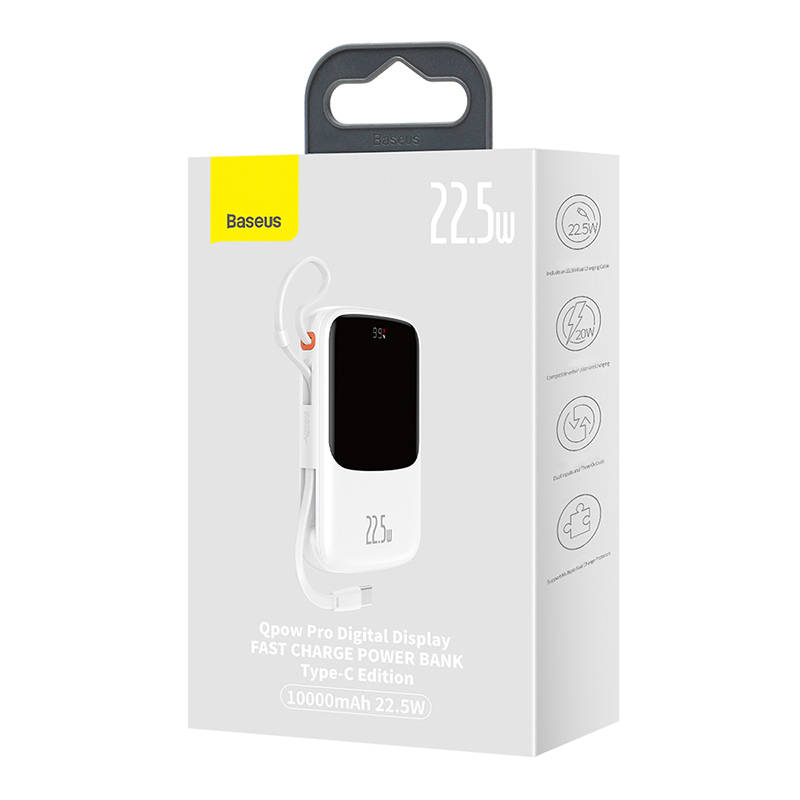 Powerbank Baseus Qpow PRO s kabelom, 10000mAh, 22,5W (bijeli)