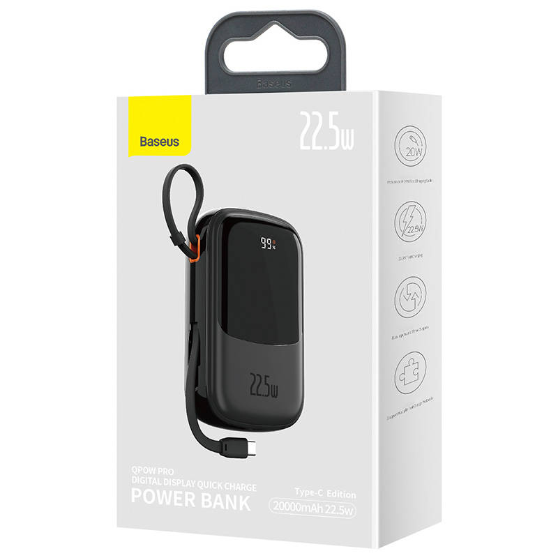 Powerbank Baseus Qpow PRO s kabelom, 20000mAh, 22,5W (crna)