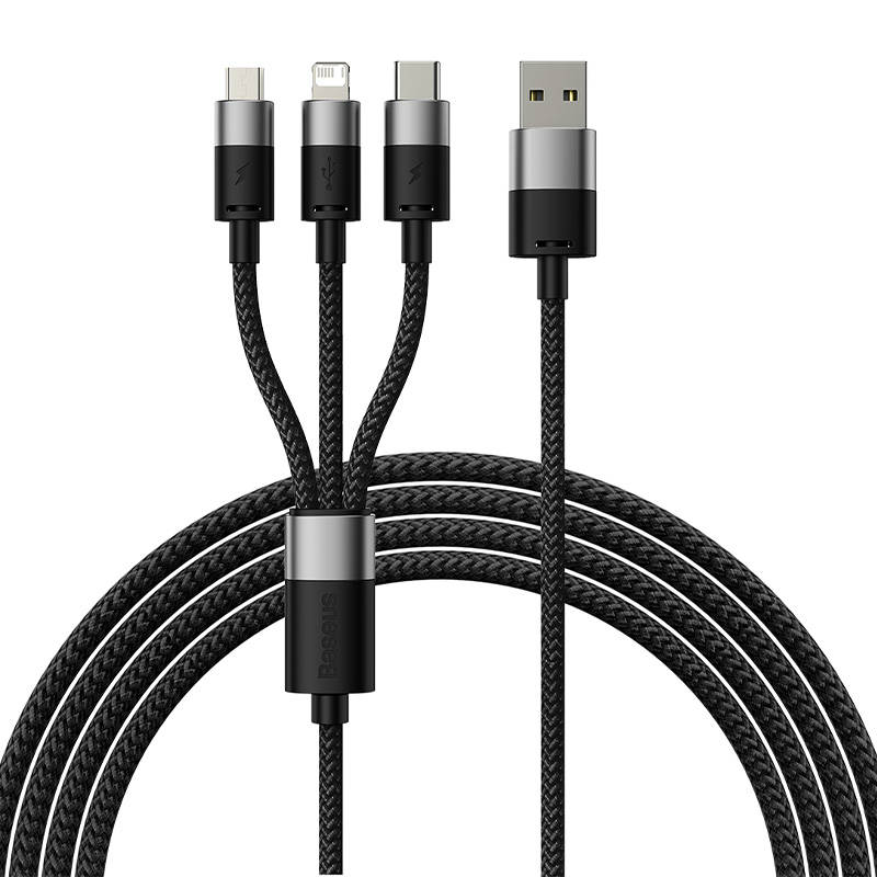 3u1 USB kabel Baseus StarSpeed ​​Series, USB-C + Micro + Lightning 3,5A, 1.2m (crni)