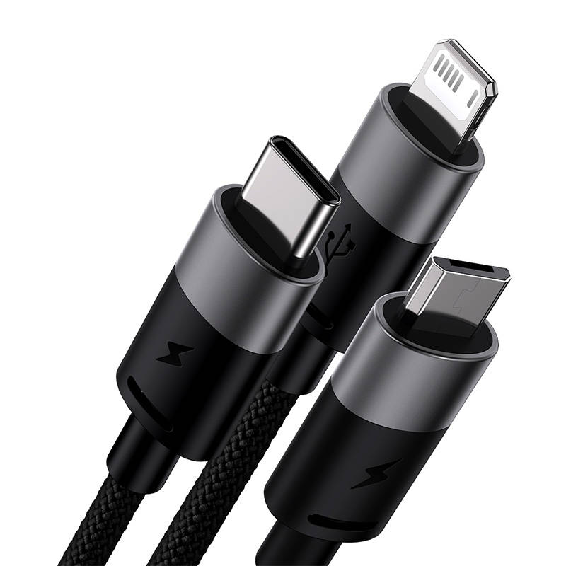 3u1 USB kabel Baseus StarSpeed ​​Series, USB-C + Micro + Lightning 3,5A, 1.2m (crni)