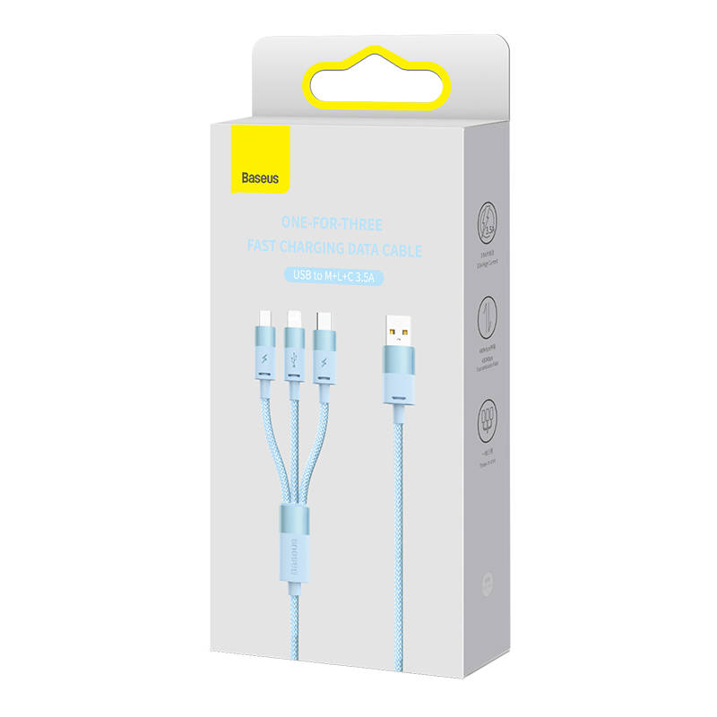 3u1 USB kabel Baseus StarSpeed ​​Series, USB-C + Micro + Lightning 3,5A, 1.2m (plavi)
