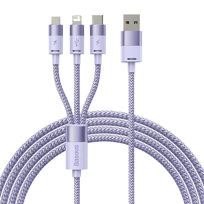 3u1 USB kabel Baseus StarSpeed ​​Series, USB-C + Micro + Lightning 3,5A, 1.2m (ljubičasti)