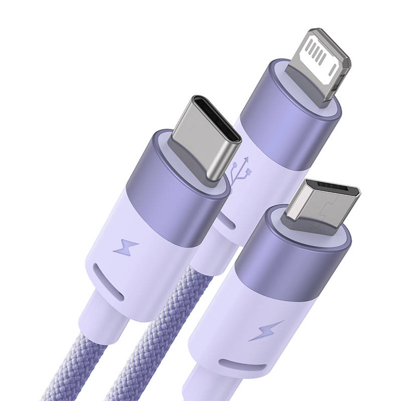 3u1 USB kabel Baseus StarSpeed ​​Series, USB-C + Micro + Lightning 3,5A, 1.2m (ljubičasti)