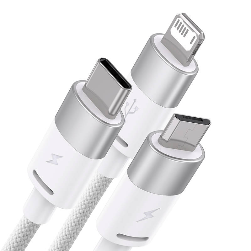 3u1 USB kabel Baseus StarSpeed ​​Series, USB-C + Micro + Lightning 3,5A, 1.2m (bijeli)